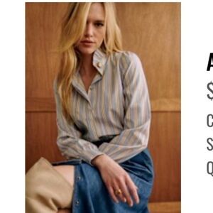 Sezane Ambre Shirt Light Blue, Camel, And Pale Pink Stripes - Size 8